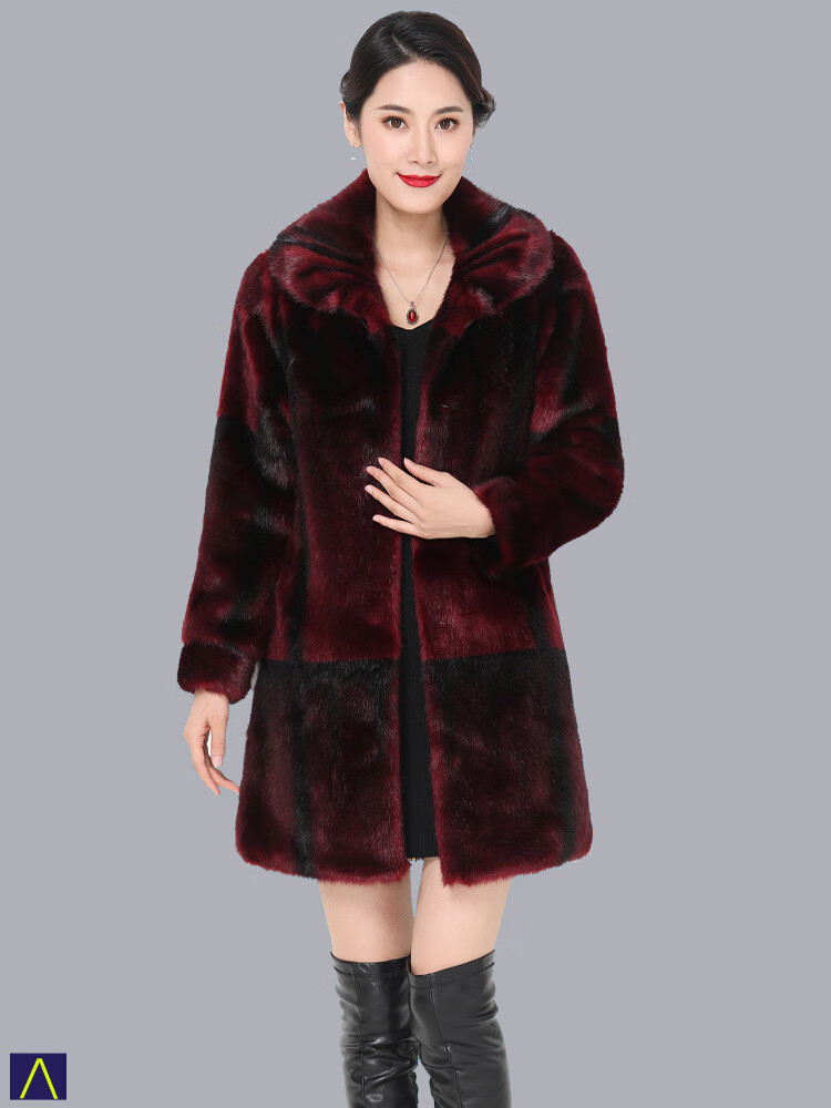 毛皮草外套中老年妈妈装貂皮大衣女整貂中长款皮毛一体真貂质感白色