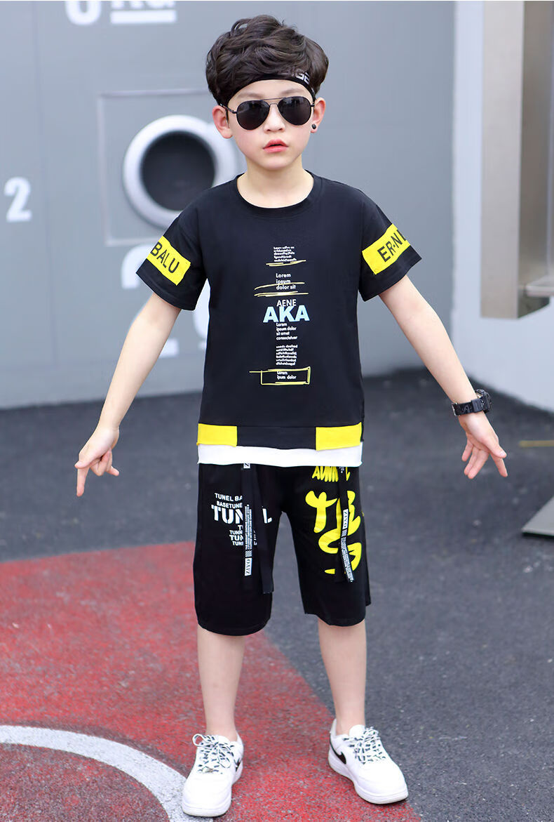 楔木杳童装男孩夏季男童短袖中大童夏款衣服韩版潮流两件套儿童套装