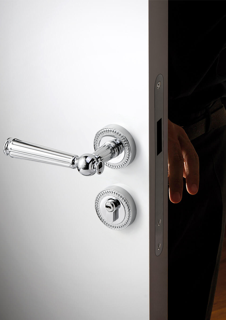 法式静音磁吸门锁体北欧套装简约美式法式卧室磁吸静音把手木门锁小