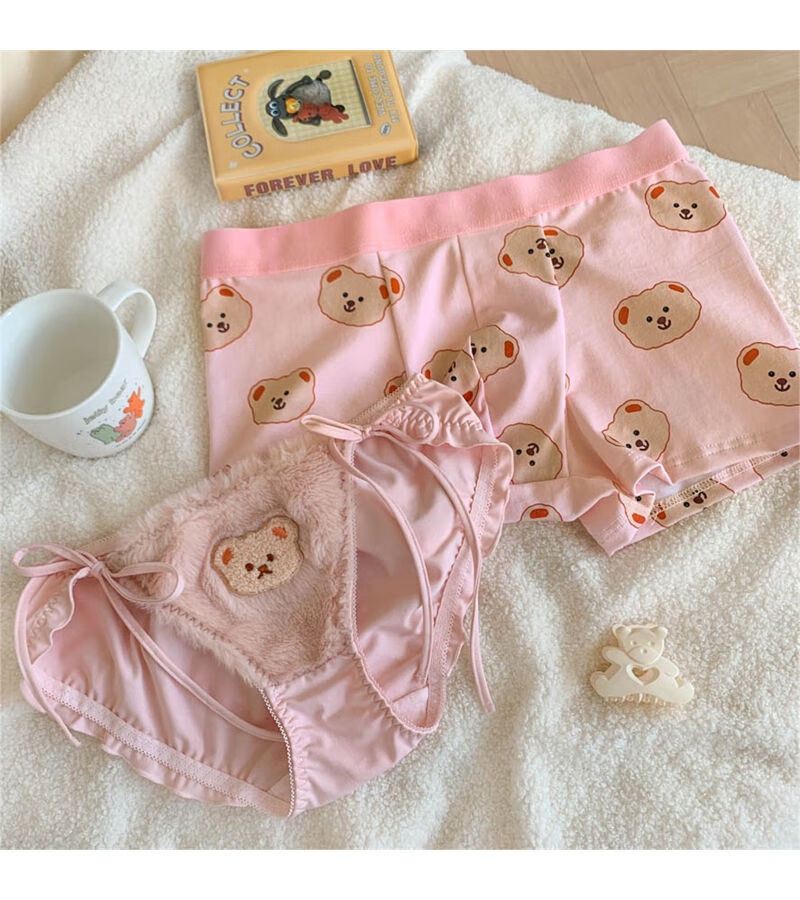 好品质男士内裤粉色熊崽情侣内裤一男一女可爱卡通轻奢情侣内裤奶绒小
