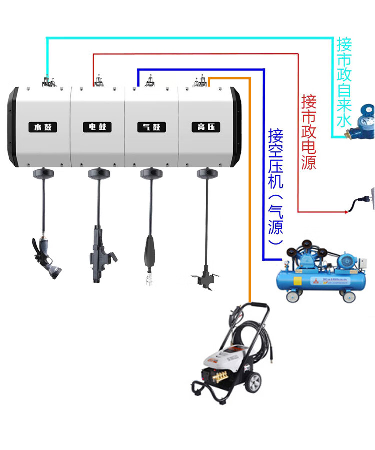黑白款洗车设备气鼓水鼓电鼓水气混合鼓高压水鼓组合鼓洗车店定制