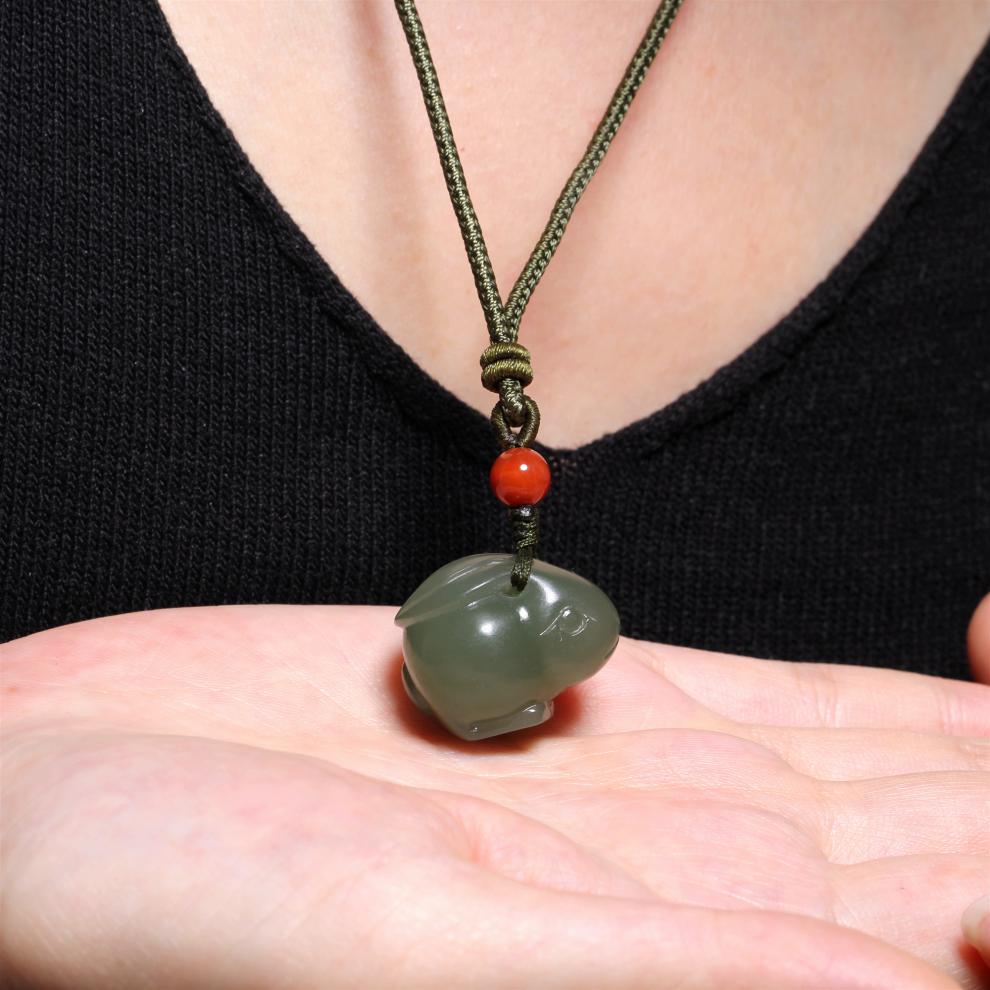 珠玥珠宝和田玉兔吊坠碧玉立体兔玉坠羊脂白玉生肖兔子挂坠男女款碧玉