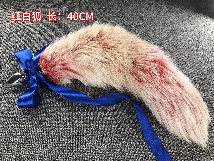 私密发货co道具小号性感尾巴真毛40cm女可拆狐狸尾巴肛塞m十字狐真毛
