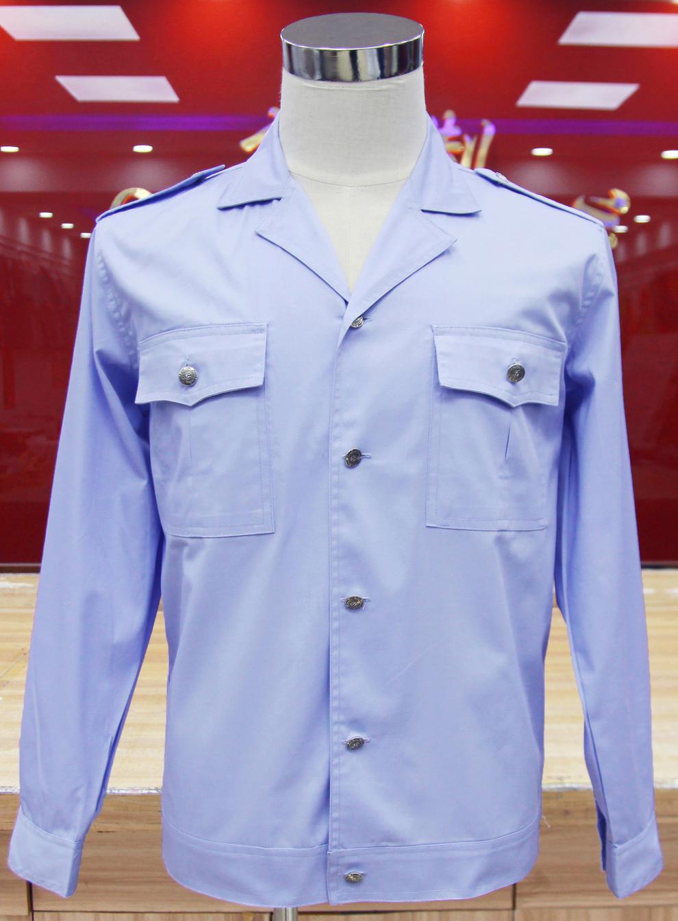 司机工作服白衬衫蓝色衬衫夏装短袖衬衫 蓝色短袖(衬衫领)[送 肩章