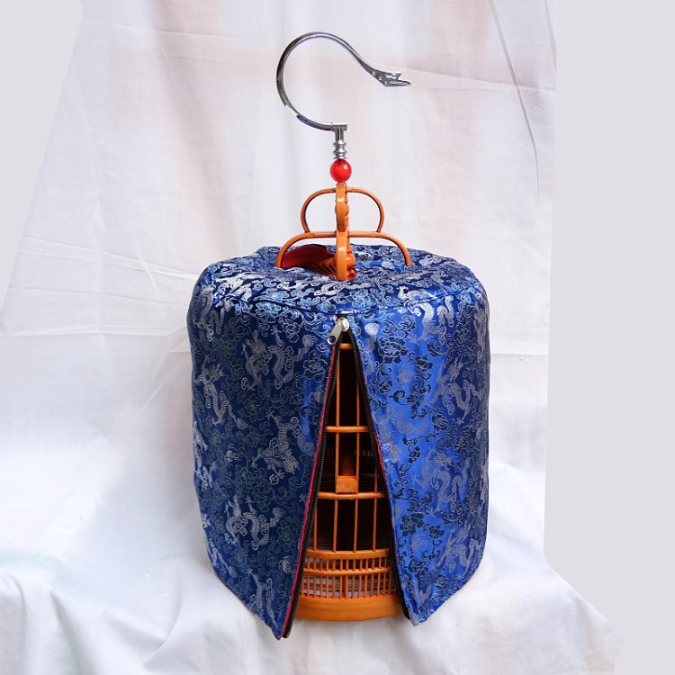 鸟笼画眉绸布笼衣龙图案布罩双层加厚绸缎笼衣笼罩 蓝色绸缎双层笼衣