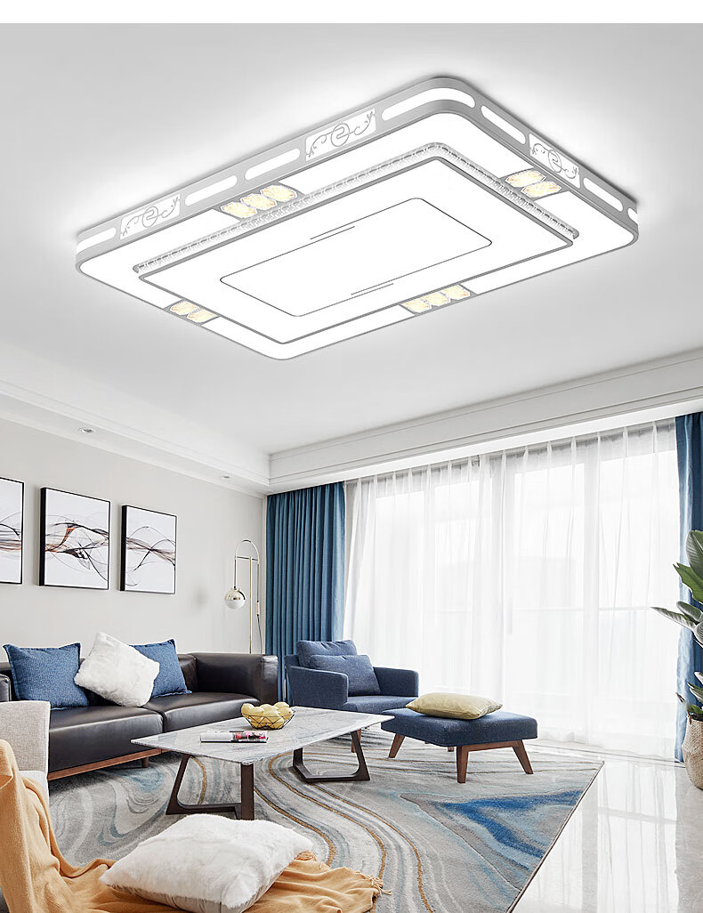 客厅灯简约现代吸顶灯卧室家用长方形的 白框110/70cm光120瓦【图片