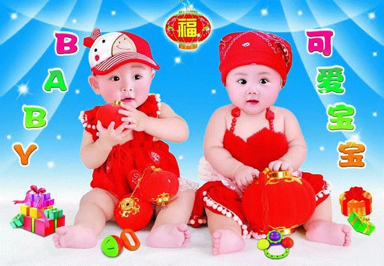 墙纸电视墙贴画年画娃娃婚房喜庆装饰娃娃画结婚生子双胞胎男宝宝画