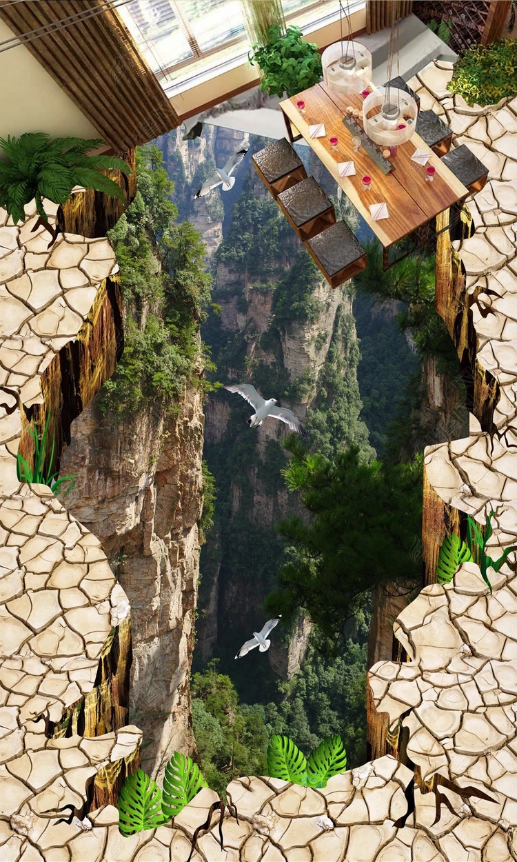 地贴3d立体地砖地贴贴纸创意风景地贴地面装饰水耐磨仿真地砖画01小