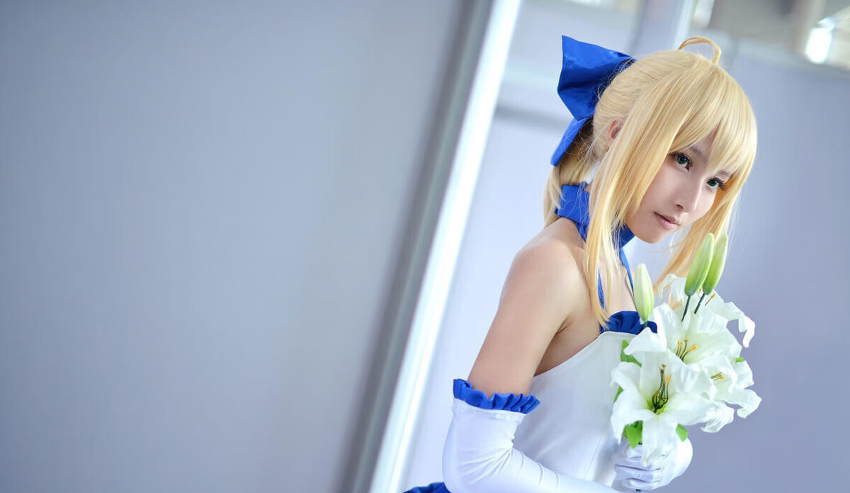 蔓图思fate/zero 型月10周年cosplay saber lily 塞巴莉莉 服装 白袜