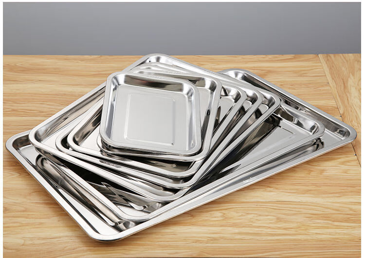 304食品级不锈钢托盘长方形家用厨房平底方盘烤盘加厚商用蒸饭盘304浅