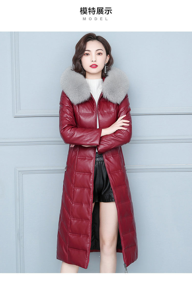 eiysvm冬季新款真皮羽绒服女中长款修身加厚绵羊皮狐狸毛领真皮外套女