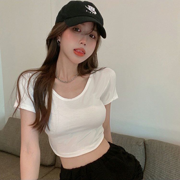 性感小心机深v前后两面穿t恤女士夏季露背短款显胸大辣妹紧身上衣 950