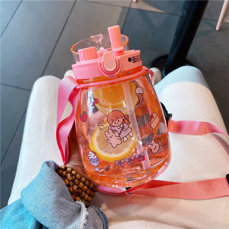 大容量水杯女孩塑料大肚肚网红水杯网红大肚杯子女可爱便携带吸管水杯