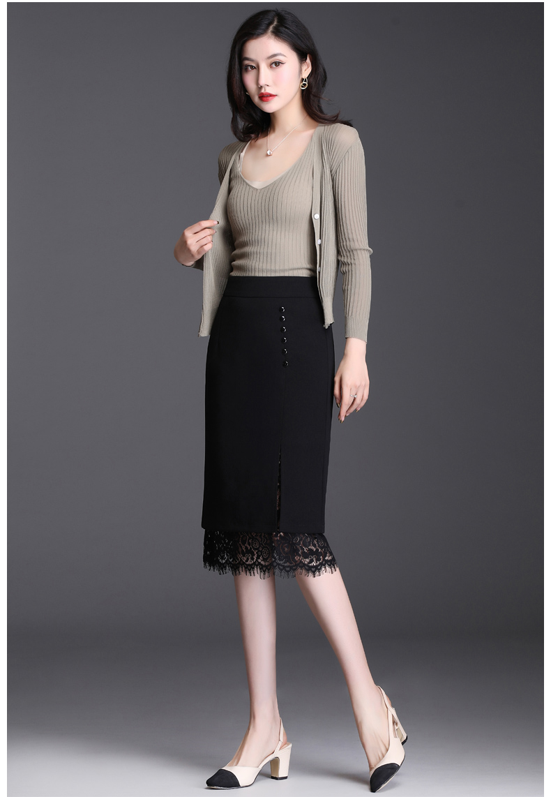 包臀裙半身裙女中长款春款百搭裙子高腰蕾丝花边显瘦季半裙女士wwy
