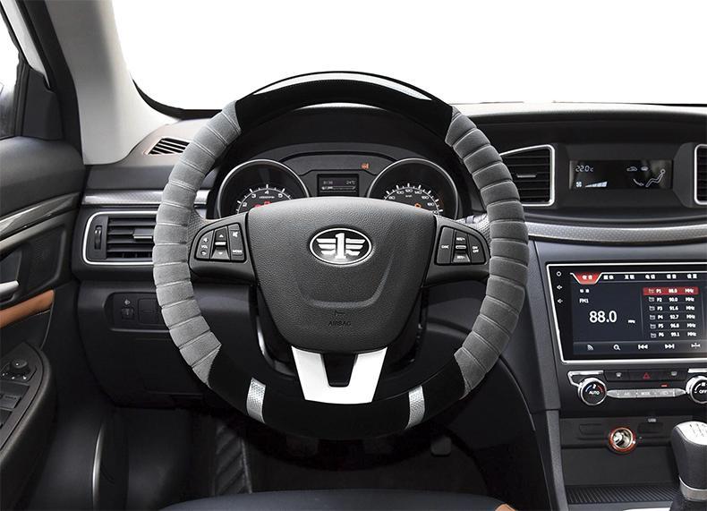 一汽奔腾t77t33x40x80b50b30evb70b90新能源冬季毛绒方向盘套把套灰色