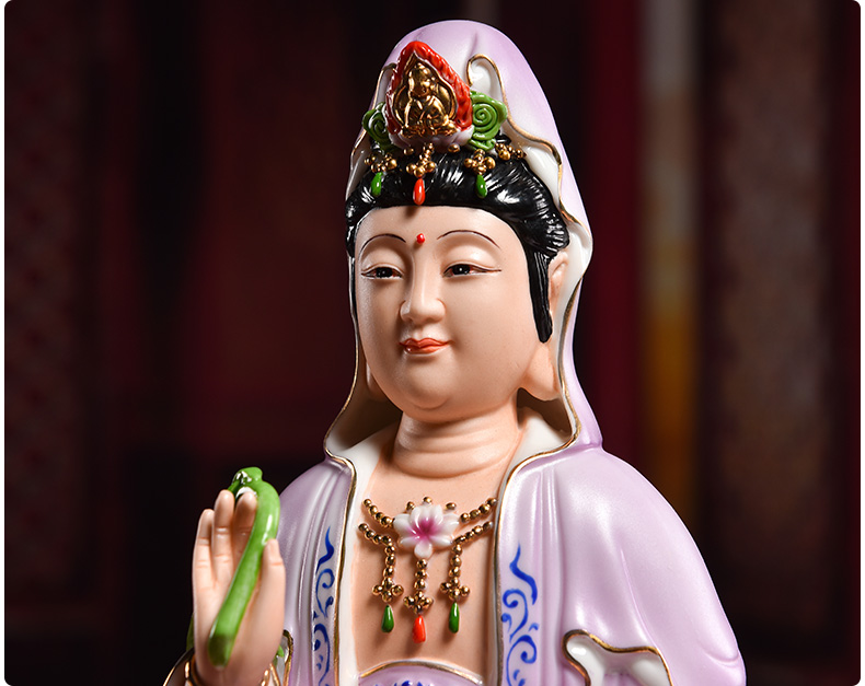 神像戴玉堂陶瓷观音佛像家用居家供奉摆件德化白瓷白金彩观世音菩萨像