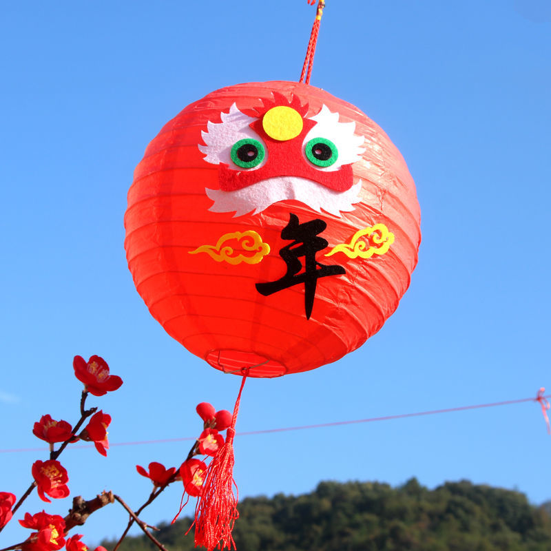 馨远居意春节灯笼过年红灯笼 儿童手工纸灯笼diy新年手提发光卡通元宵