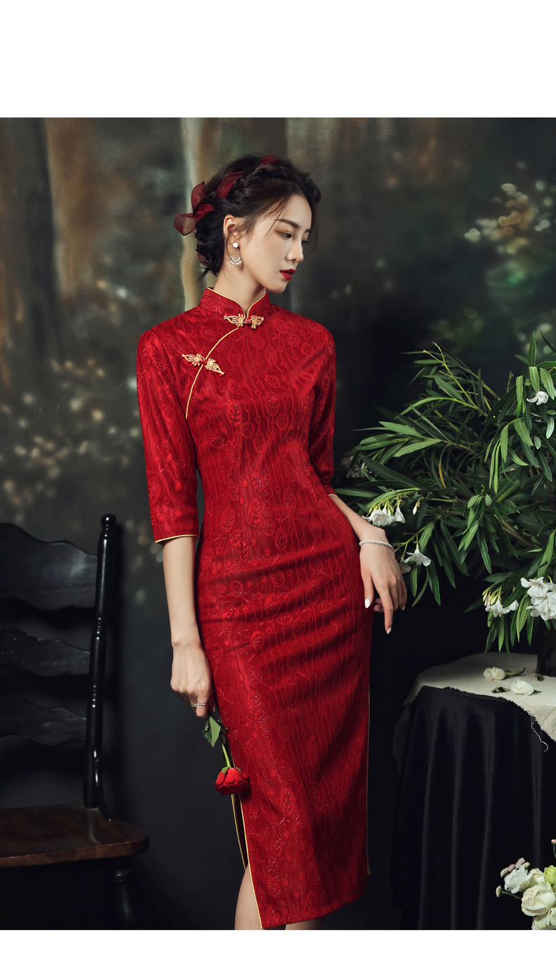 簘蕥女生小个子夏季订婚礼服连衣裙敬酒服新娘红色旗袍