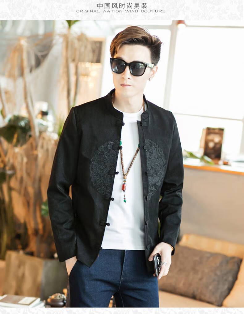 休闲夹克套装男装汉服古风刺绣上衣潮男士男式春秋季中式复古中国风