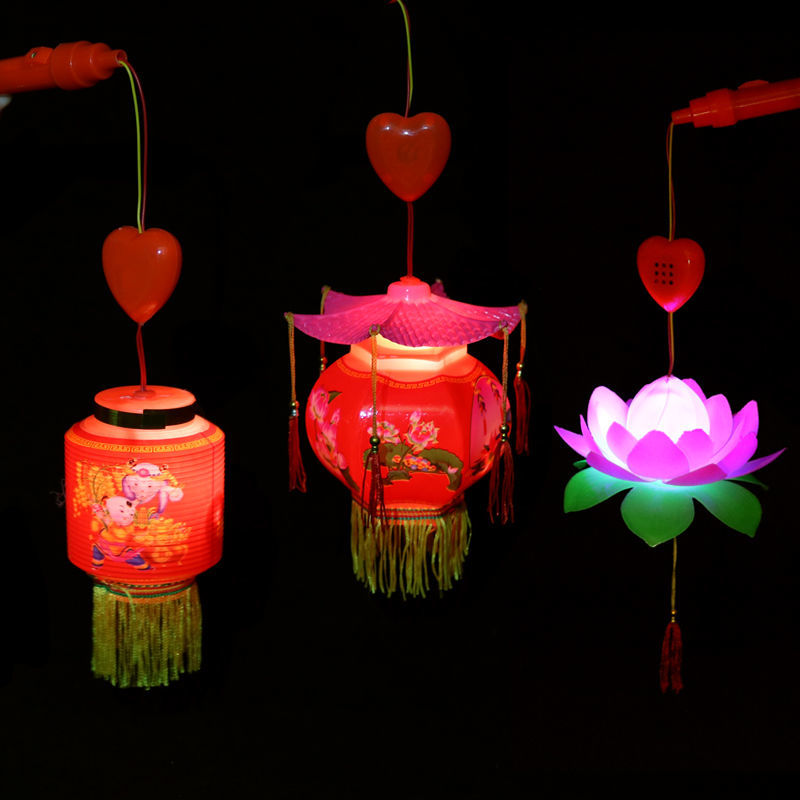 中红灯笼手提灯音乐发光儿童礼物小孩过年玩具春节元宵花灯37085小号