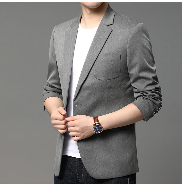 太子龙青年男士韩版纯色两粒扣圆下摆休闲西装春秋新品翻领职业西服