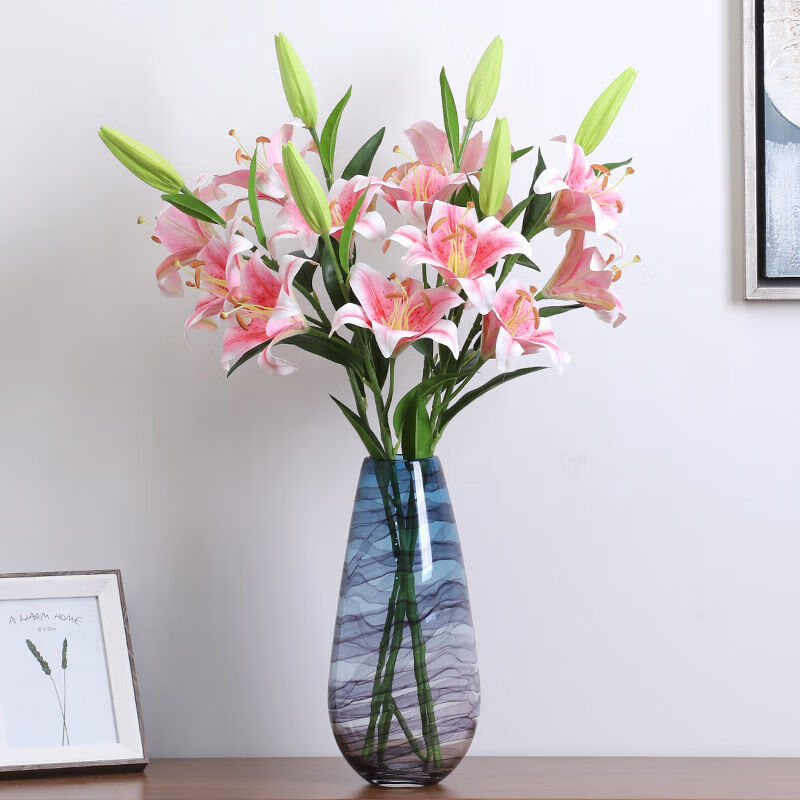 精选仿真花3头手感百合花假花婚庆家居装饰花卉植物仿真盆栽花插瓶花