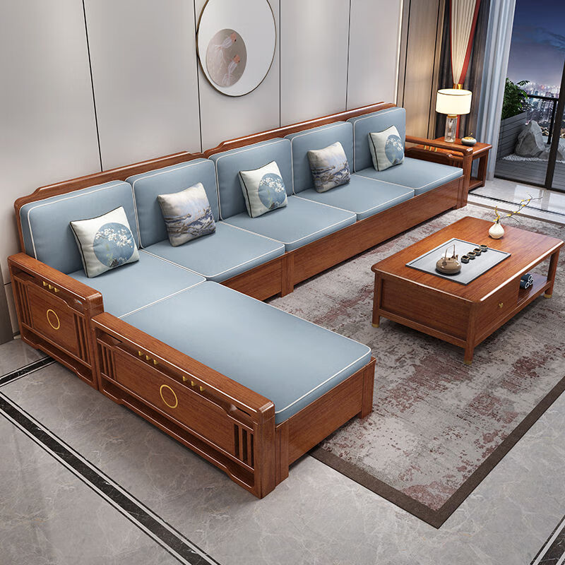 实木沙发组合新中式客厅胡桃木家具全套冬夏两用储物沙发3人位贵妃榻