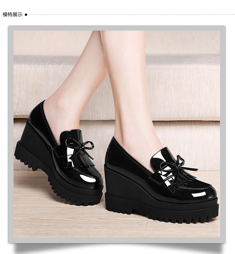 单鞋女皮鞋秋鞋春鞋新款秋季秋天秋款秋休闲韩版黑色深口厚底增高流苏