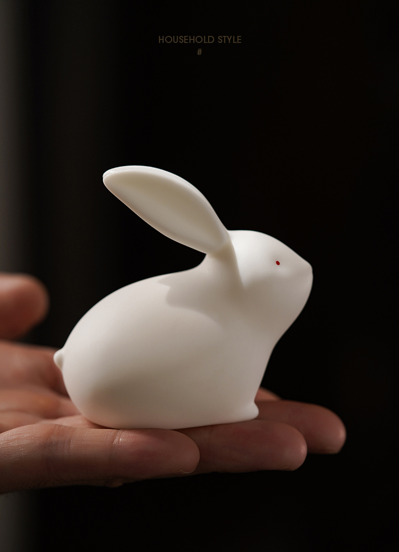 德化白瓷可爱小兔子摆件创意简约迷你玉兔家居客厅桌面装饰品摆设 萌