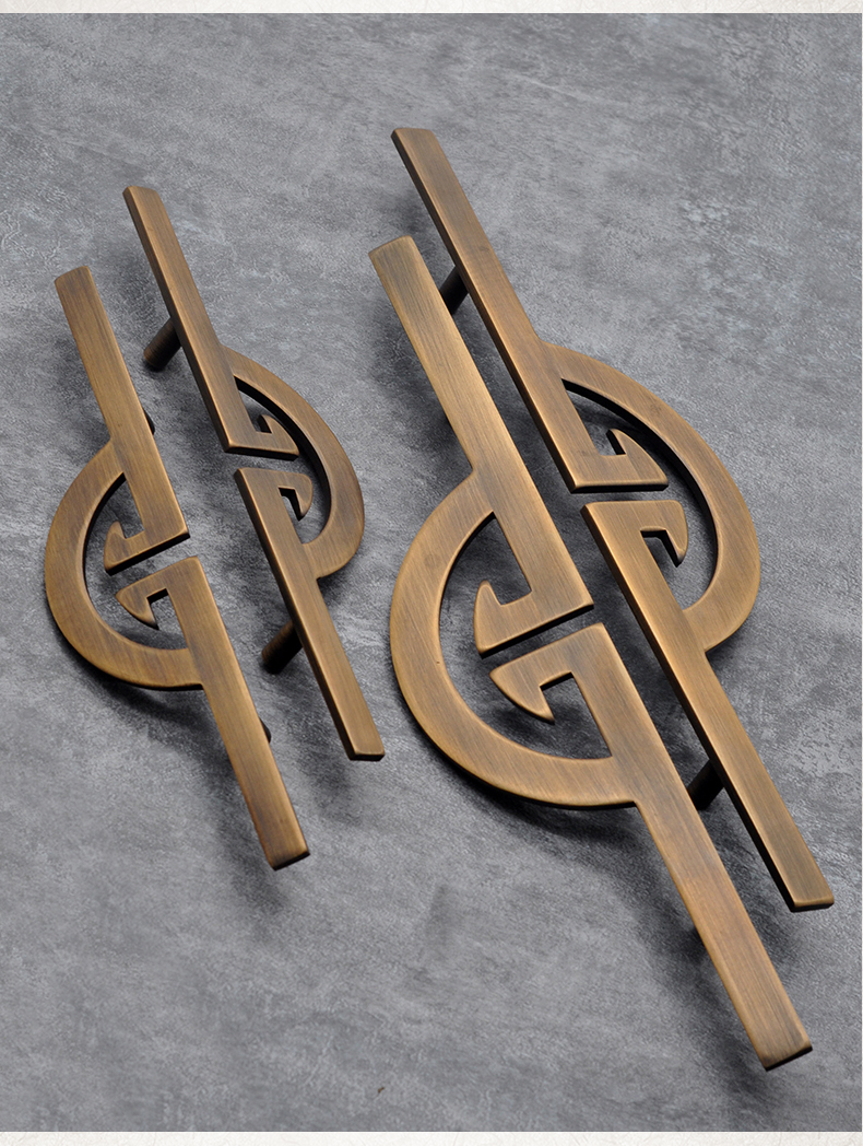 新中式衣柜门拉手 新中式拉手对开门把手纯铜衣柜子酒柜金色轻奢双开