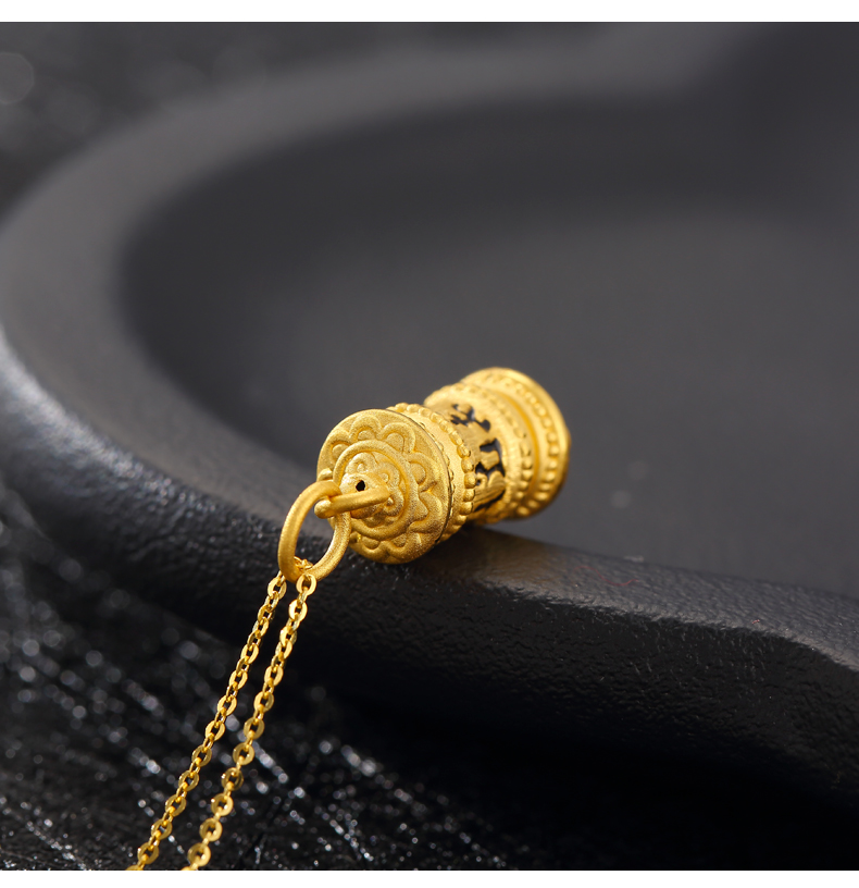 老凤凰黄金吊坠男六字真言大明咒金吊坠999足金转经轮男士项链情侣款