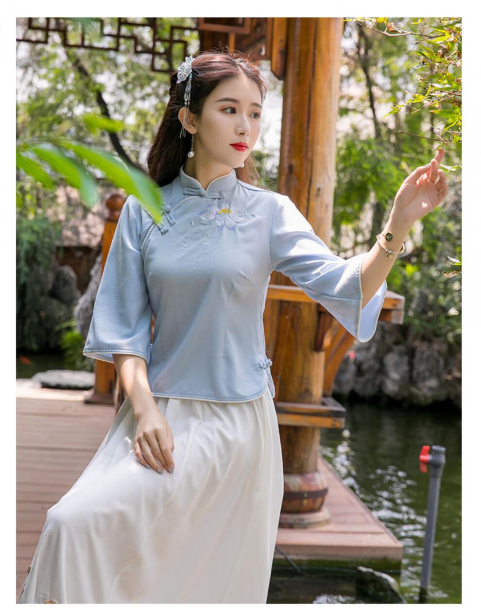 民国风女装复古盘扣套装汉服女学生古装改良唐装汉元素古风两件套中国