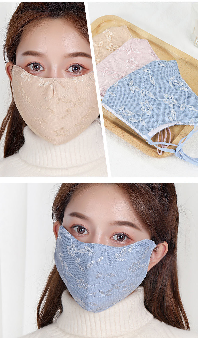 女士口罩秋冬款蕾丝口罩女秋冬季时尚女神高颜值保暖防寒加大加厚全