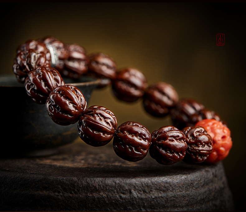 宾昔紫金鼠三眼菩提手串文玩雕刻京八棱小核桃手持佛珠本命佛貔貅手链