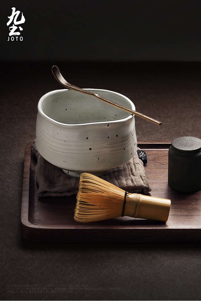 日式手工粗陶抹茶碗竹茶筅套装茶粉勺打茶工具抹茶刷茶道配件水洗竹木