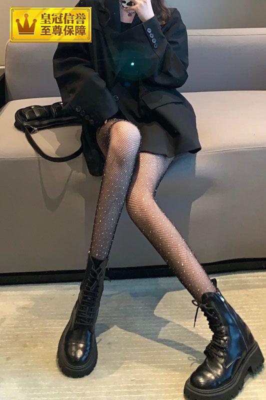 女生丝袜初中生性感渔网黑丝带钻袜子女防勾丝春秋薄款辣妹烫钻性感网
