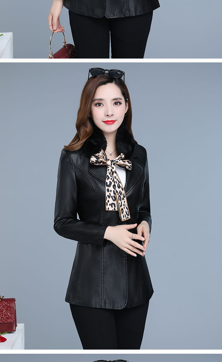 皮衣外套女春季新款女士皮衣皮夹克妈妈装修身大码女装 短款紫色加棉