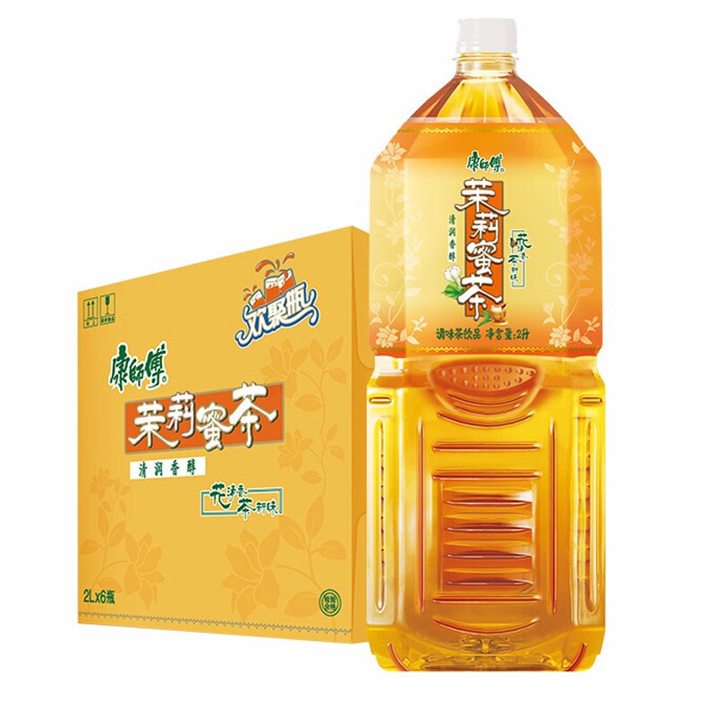 清凉夏日康师傅冰红茶2l升绿茶整箱大瓶鲜果橙茉莉蜜茶水蜜桃冰糖雪梨