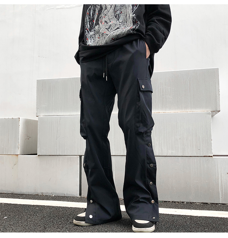 tf潮牌 欧美街头暗黑系喇叭排扣裤子男ins高街欧美潮牌痞帅炸街颓废风