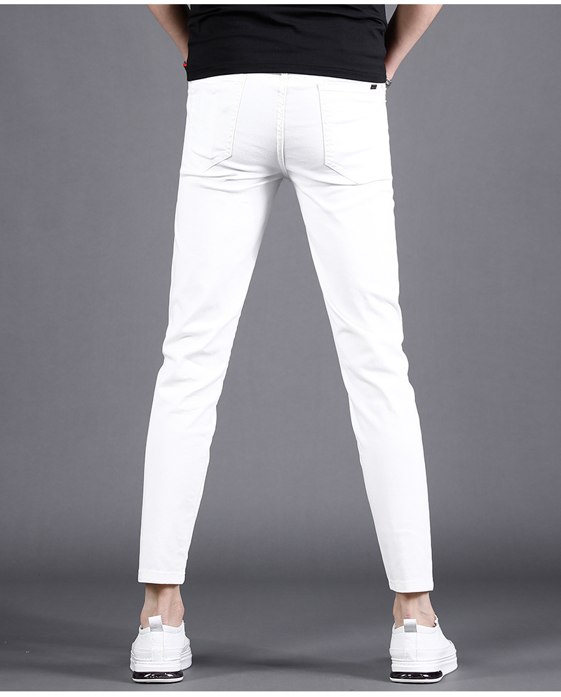 纯白色九分牛仔裤男修身小脚2022夏季薄款时尚百搭简约休闲9分裤子 yz