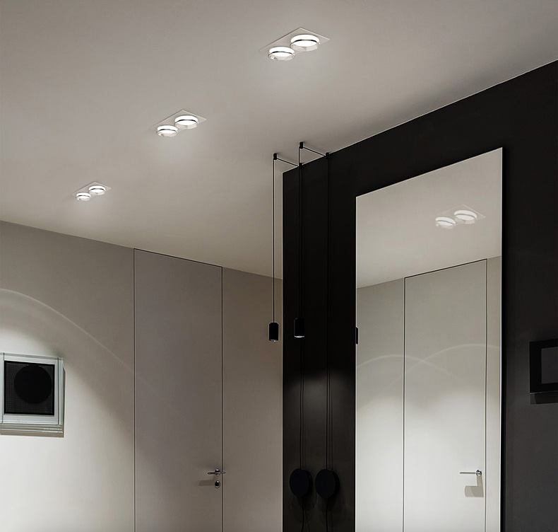 led斗胆灯吸顶双头长方形筒灯天花双排格栅射灯家用嵌入式双眼灯明装