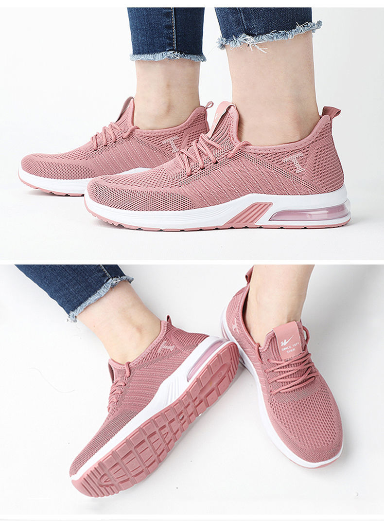 双星八特休闲女鞋飞织网面春季新款网面跑步鞋休闲鞋1216粉色夏季款35