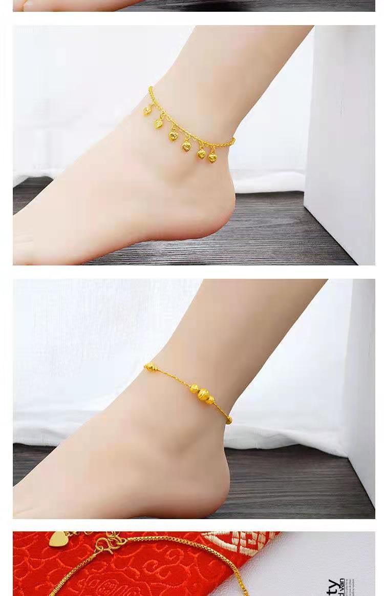 沙金脚链女性感脚踝经典四叶草圆珠脚链转运珠脚链女ins双层爱心脚链