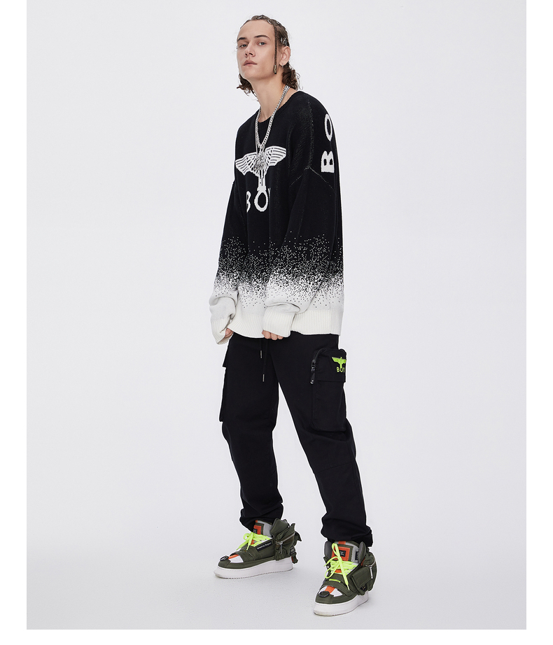 boylondon官方旗舰22年老鹰logo提花情侣渐变针织毛衣女男同款3032