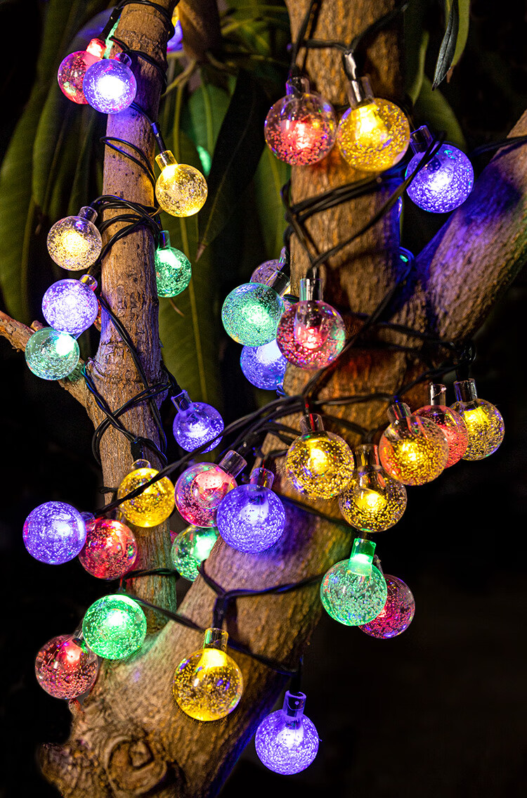 气泡球太阳能灯串装饰照明阳台庭院春节户外布置氛围彩灯暖色闪灯气泡