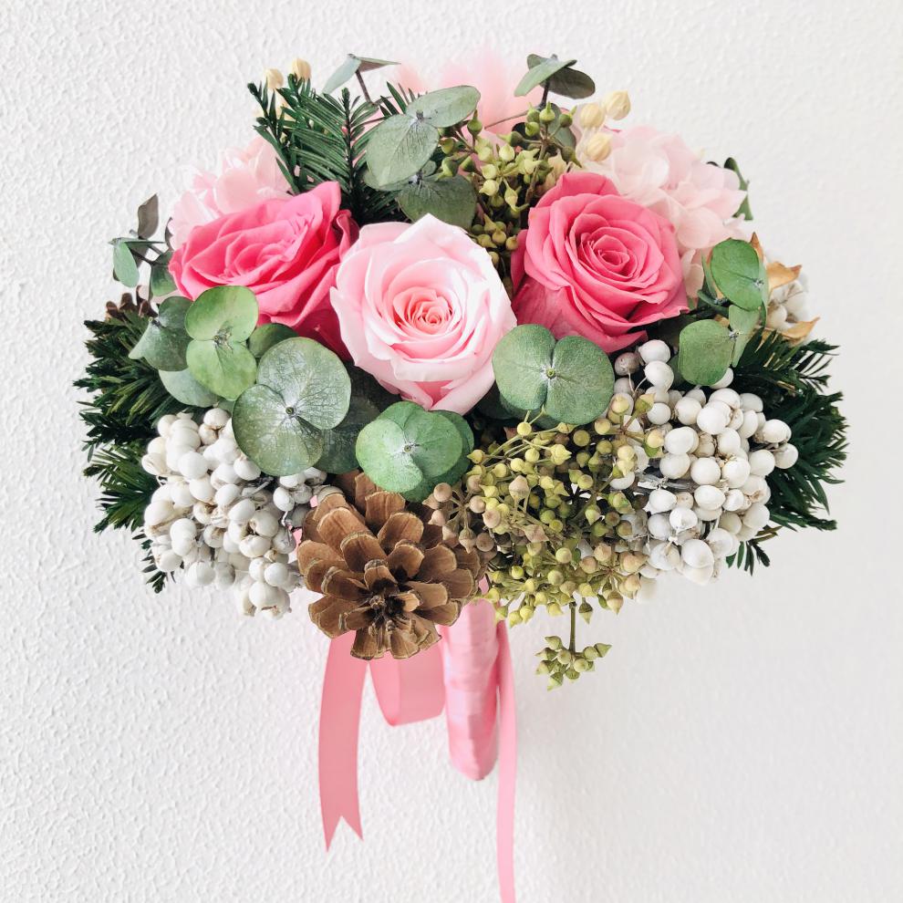 朵芮蜜 小仙女新娘手捧花新郎胸花粉色系婚礼不凋谢的玫瑰花永生花束