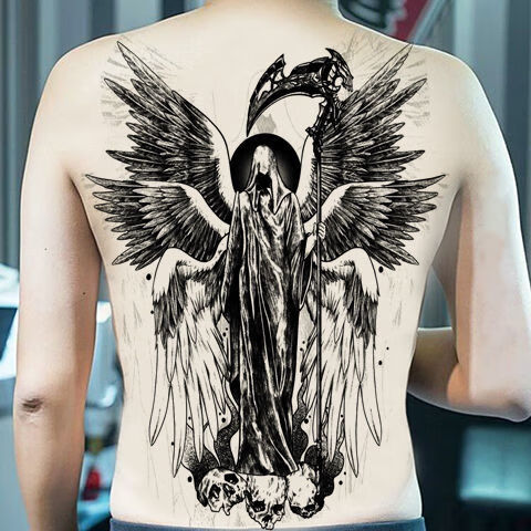 新品纹身贴洗不掉防水纹身贴恶魔天使男女半背六翼天使纹身后背翅膀