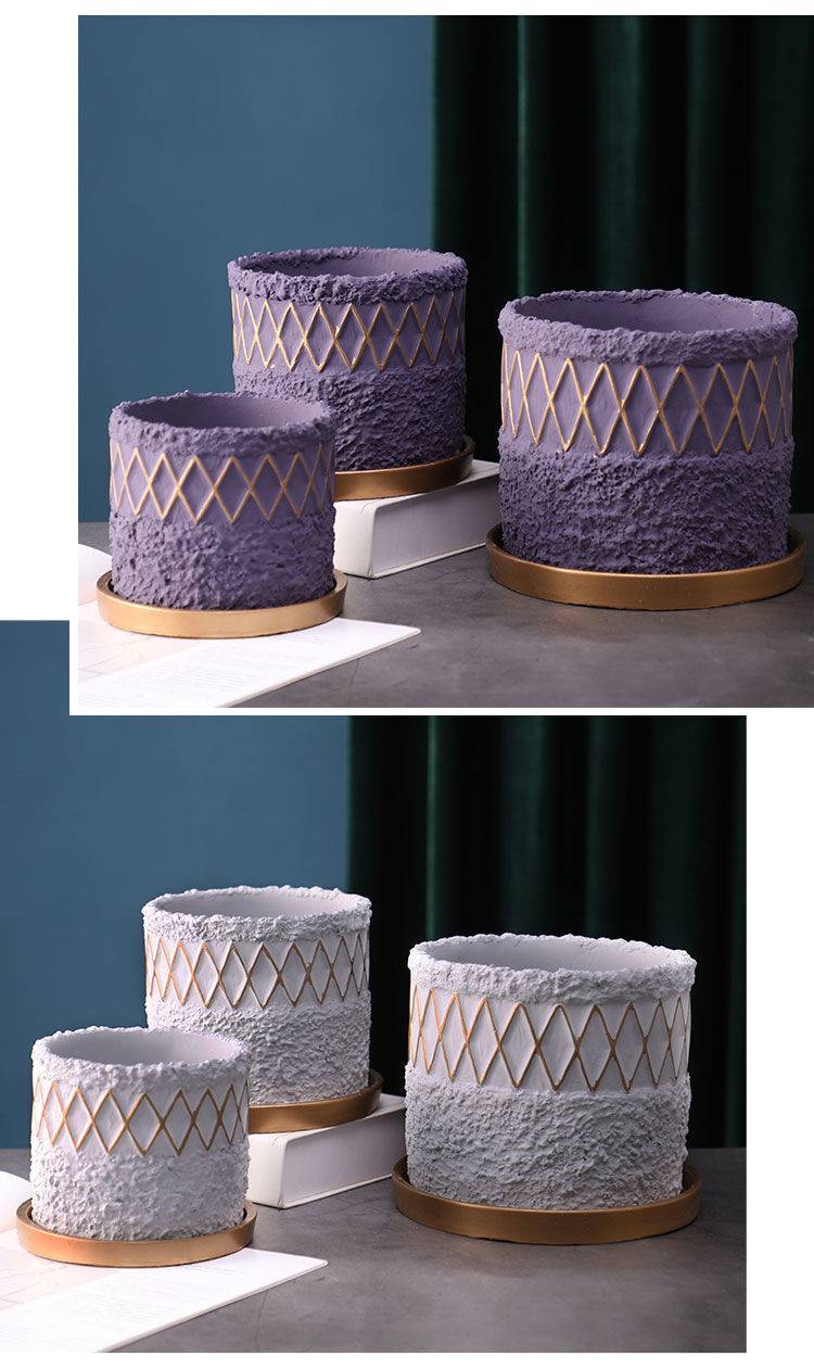 雷帕汀花盆陶瓷创意轻奢欧式水泥花盆家居室内阳台多肉虎皮绿植盆带