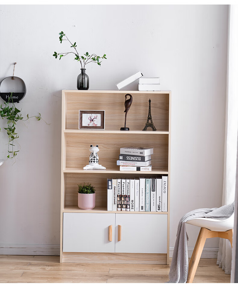 北欧书架简约落地置物架家用组合经济型书柜实木学生简易收纳书架