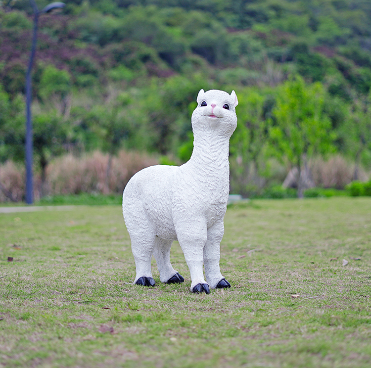 户外羊驼摆件仿真动物雕塑公园林景观户外景区草坪装饰模型白色组合⑥